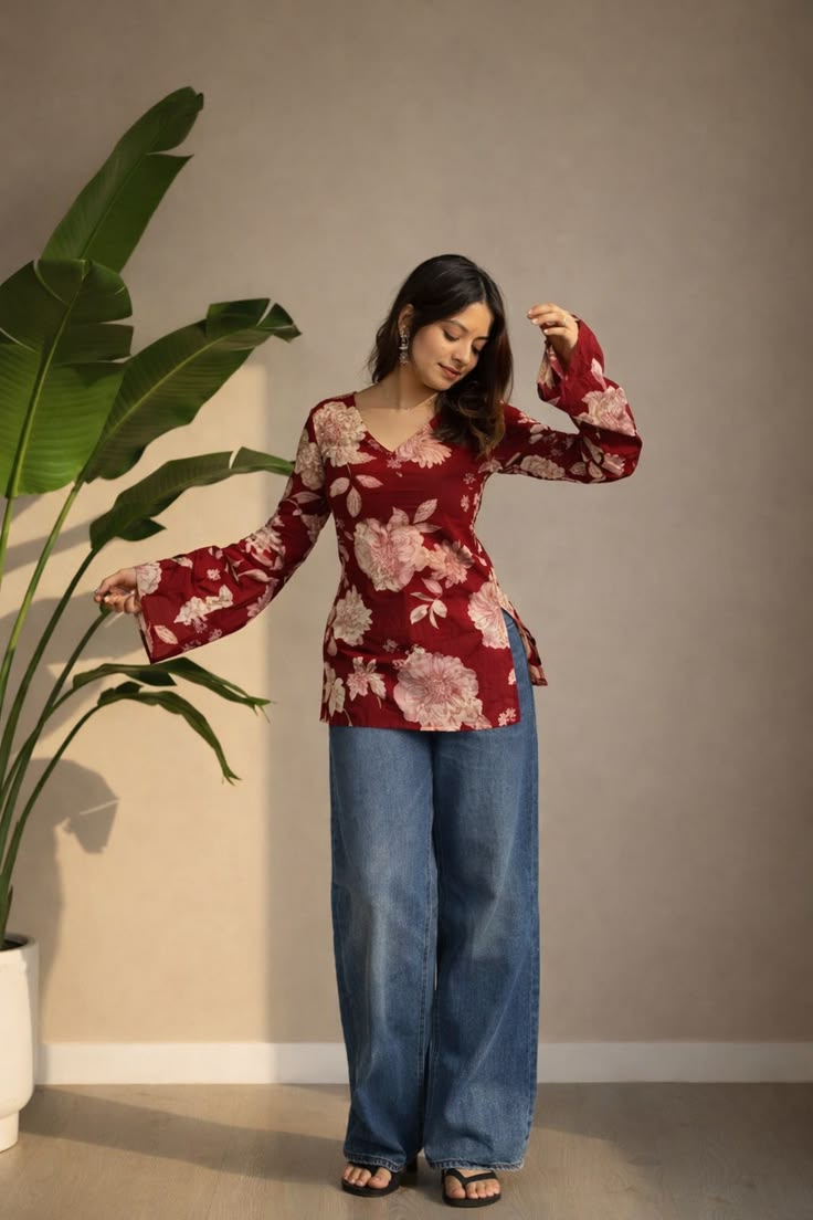 floral printed casual kurti minimal kurti ideas