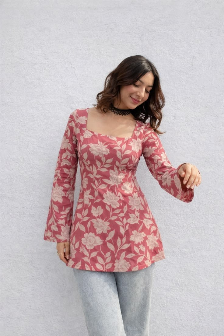 floral print pink kurti floral print pink kurti