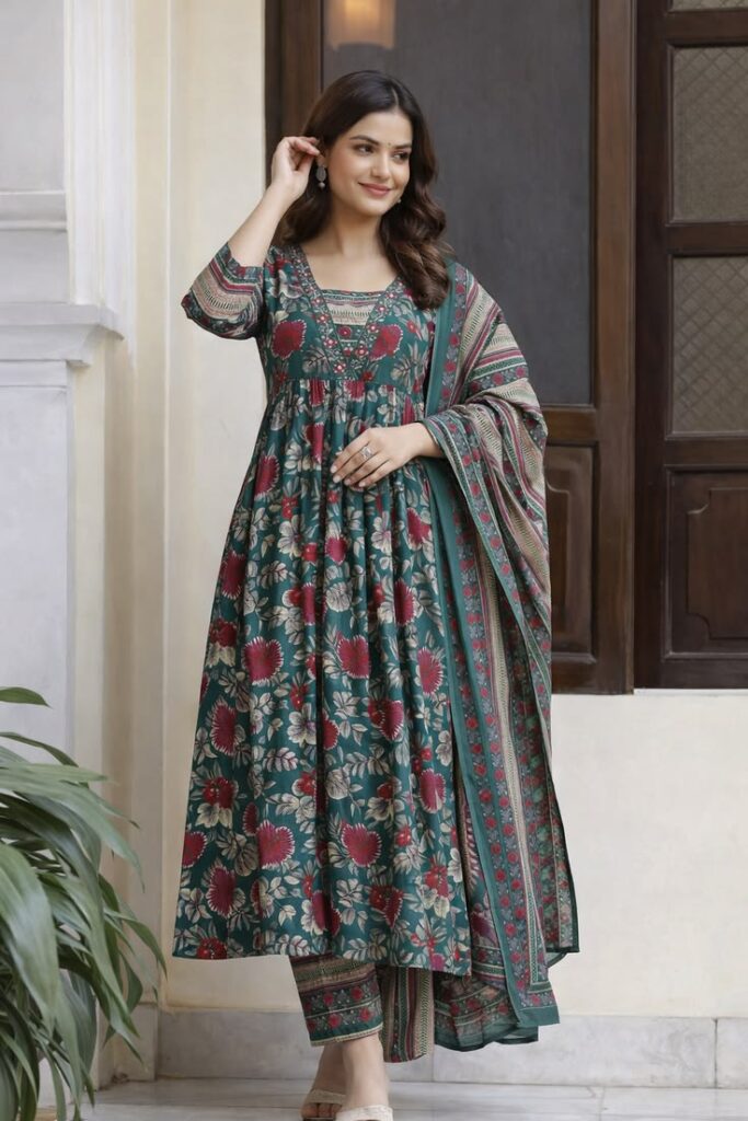 green floral anarkali dress for women elegant indian ethnic wear festive outfit idea