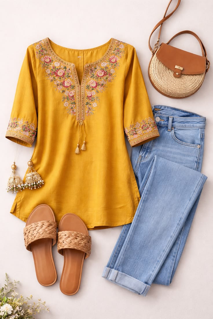 stylish short kurti with jeans outfit idea for daily wear short kurtis for women