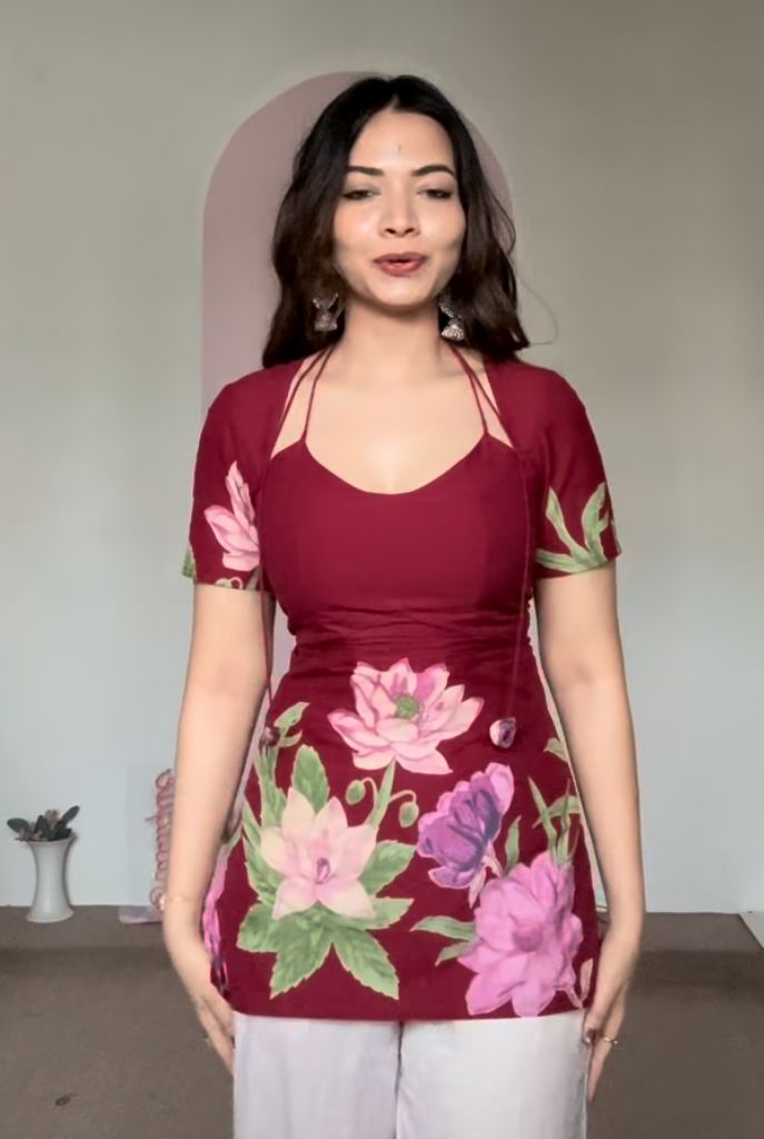 women's floral laila cut short kurti cotton v neck with lining, lightweight short sleeve tunic, breathable, casual & office wear women's floral laila cut short kurti cotton v neck with lining, lightweight short sleeve tunic, breathable, casual & office wear