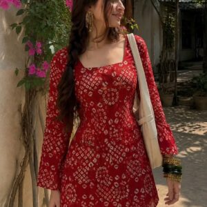 Home anni designer women’s viscose blend printed short kurti | straight fit casual ethnic top | square neck full sleeve kurta office college
